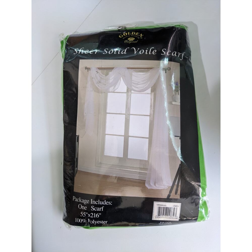 NEW Golden Sheer Solid Voile Scarf 55" x 216" Window Treatment Lime Green